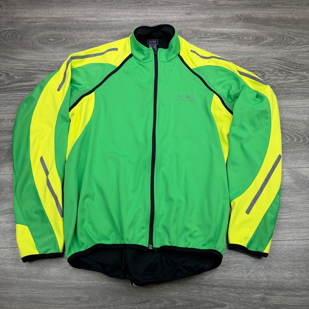 Gore Bike Wear Phantom Jacket Mens XL Green Yellow Windstopper Zip Off Cycling